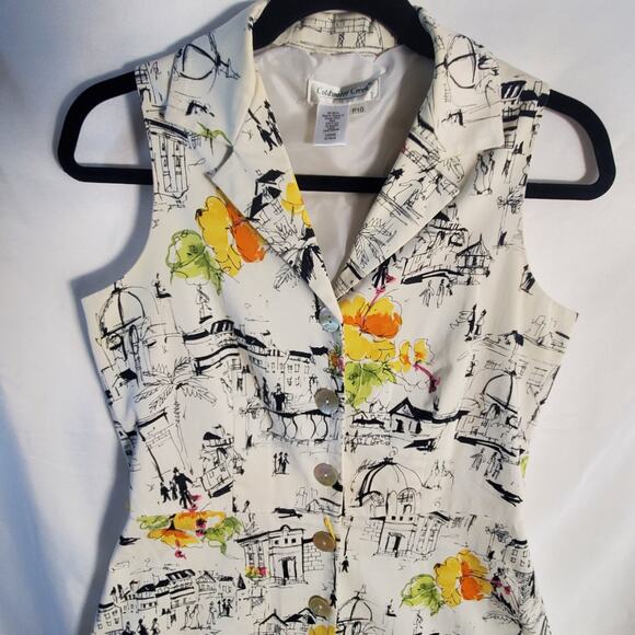 Coldwater Creek Dress P10 Travel Sketch Print Sleeveless Button Front - Picture 8 of 11